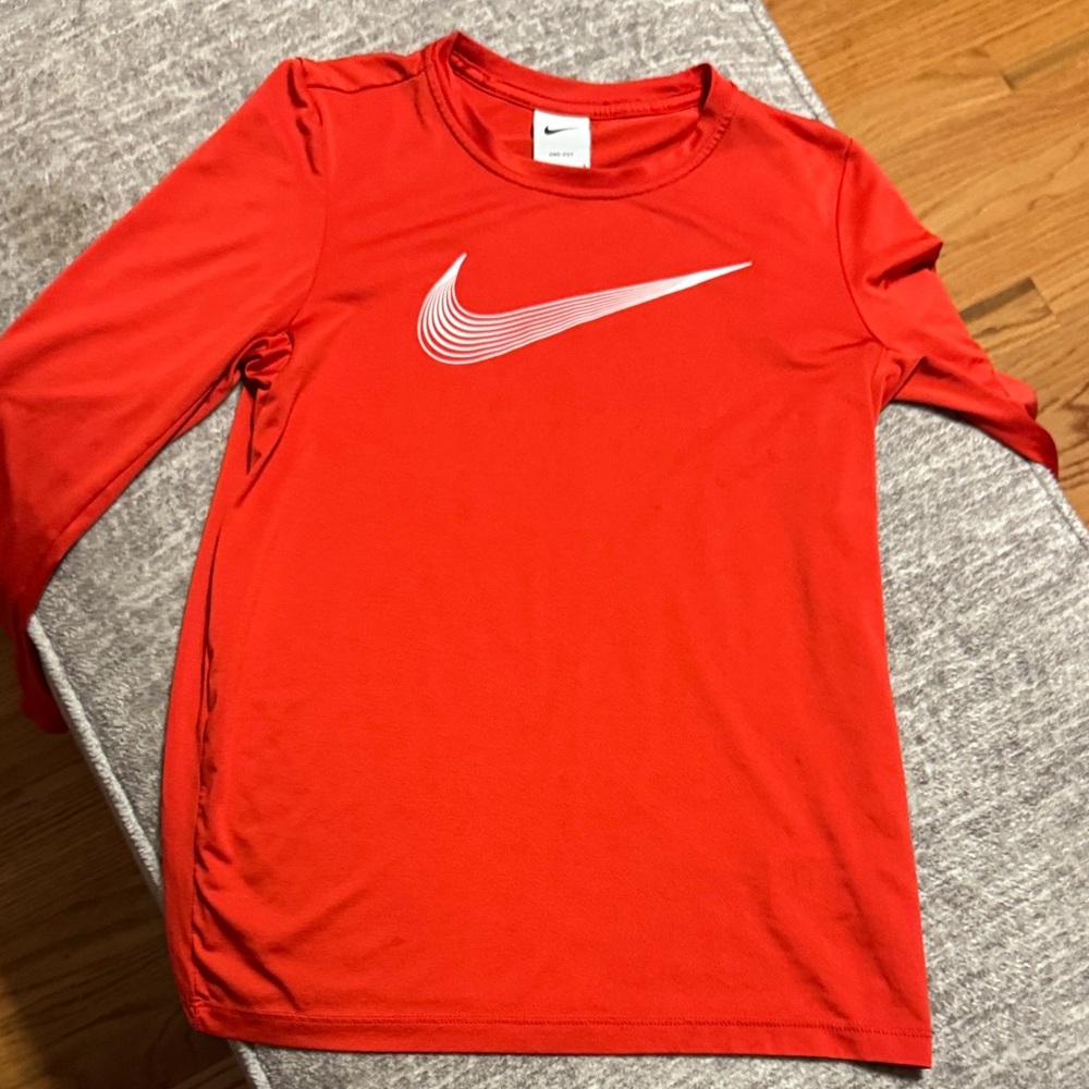 Nike Youth Boys Dri Fit Red Long Sleeve Tee Shirt Swoosh Large